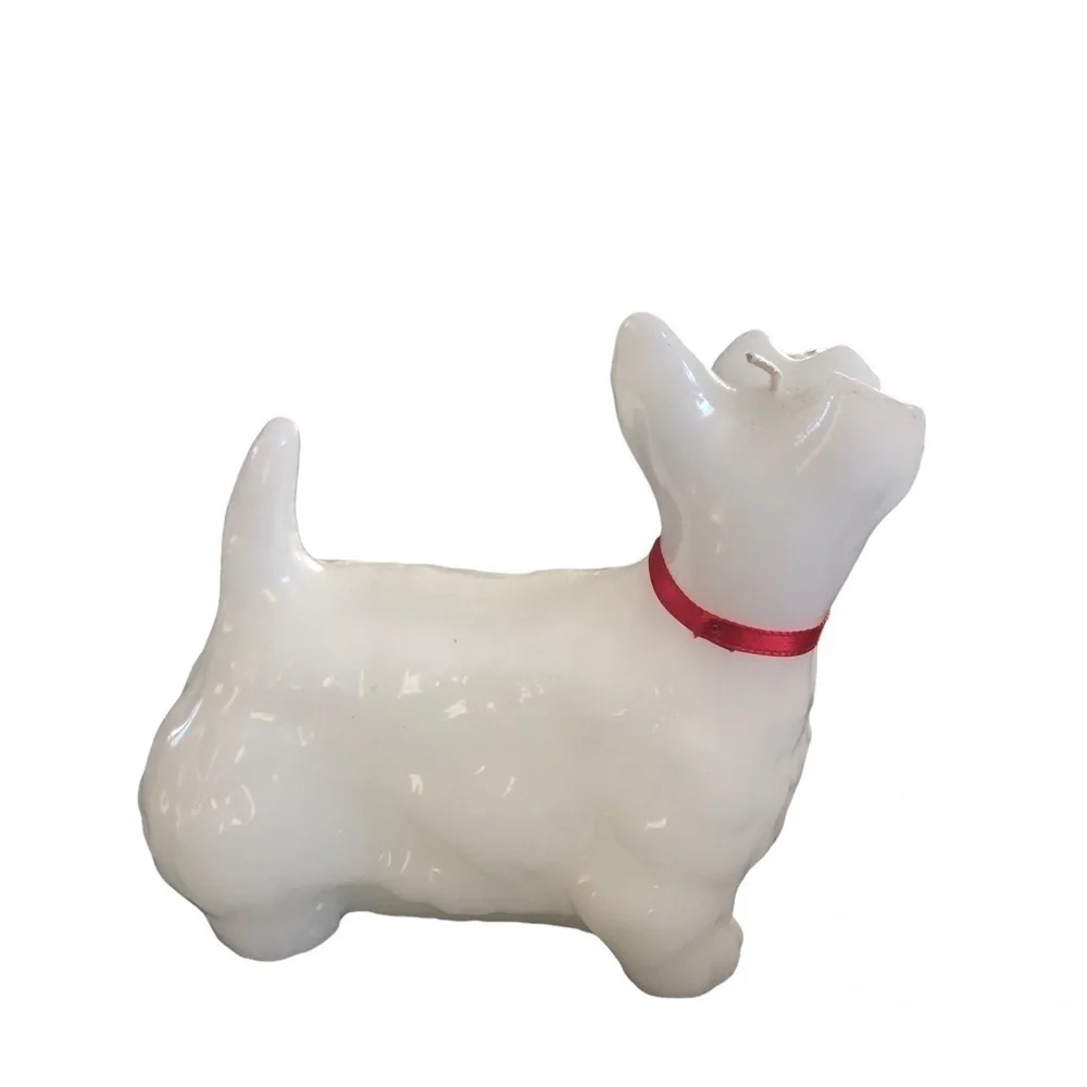 VTG White Scottie Candle With Single Wick Unused Dog Collector Display 7”LX6”H